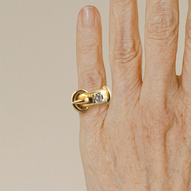 Ethical Jewellery & Engagement Rings Toronto - FTJCo Vintage Diamond Buckle Ring in Yellow Gold - FTJCo Fine Jewellery & Goldsmiths