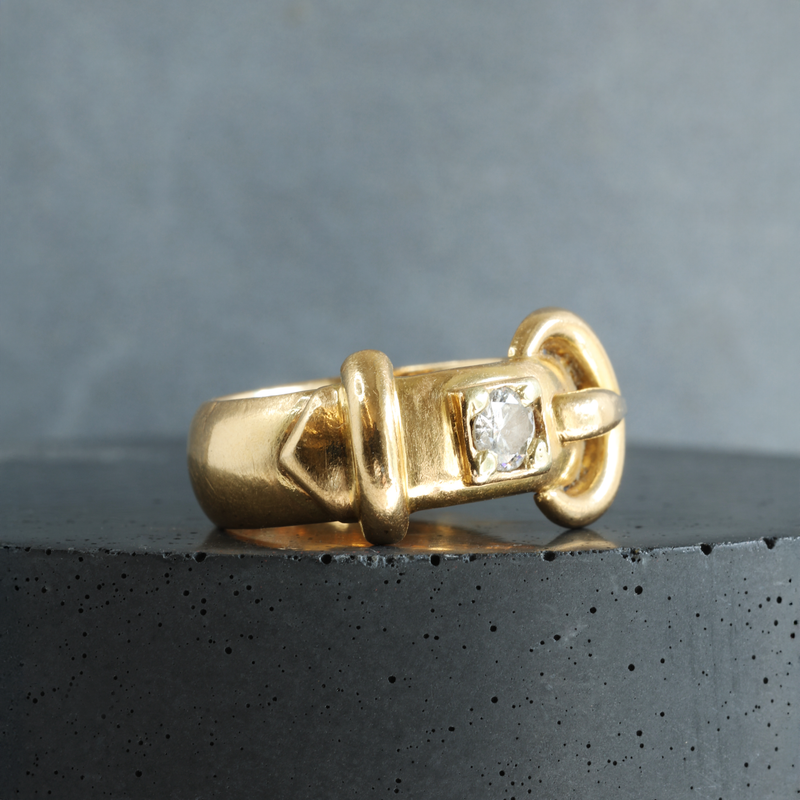 Ethical Jewellery & Engagement Rings Toronto - FTJCo Vintage Diamond Buckle Ring in Yellow Gold - FTJCo Fine Jewellery & Goldsmiths