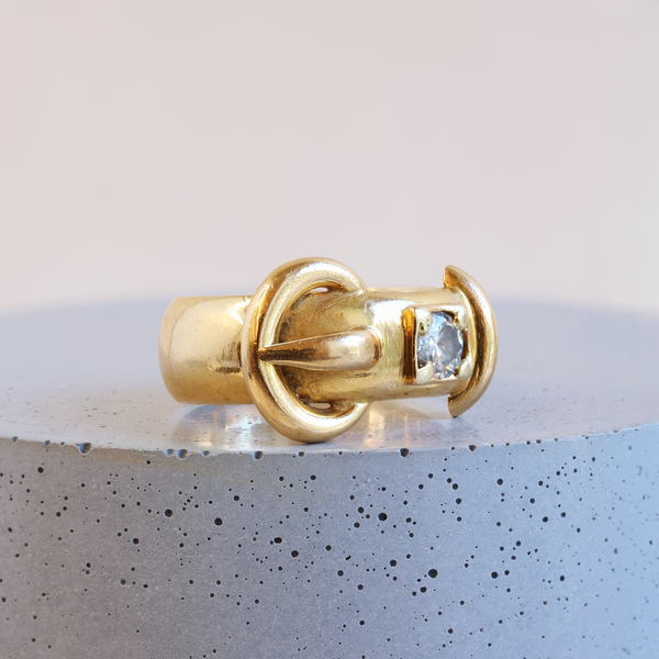 Ethical Jewellery & Engagement Rings Toronto - FTJCo Vintage Diamond Buckle Ring in Yellow Gold - FTJCo Fine Jewellery & Goldsmiths