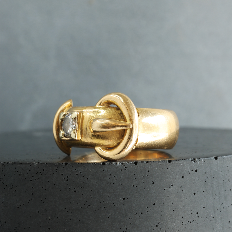 FTJCo Vintage Diamond Buckle Ring in Yellow Gold