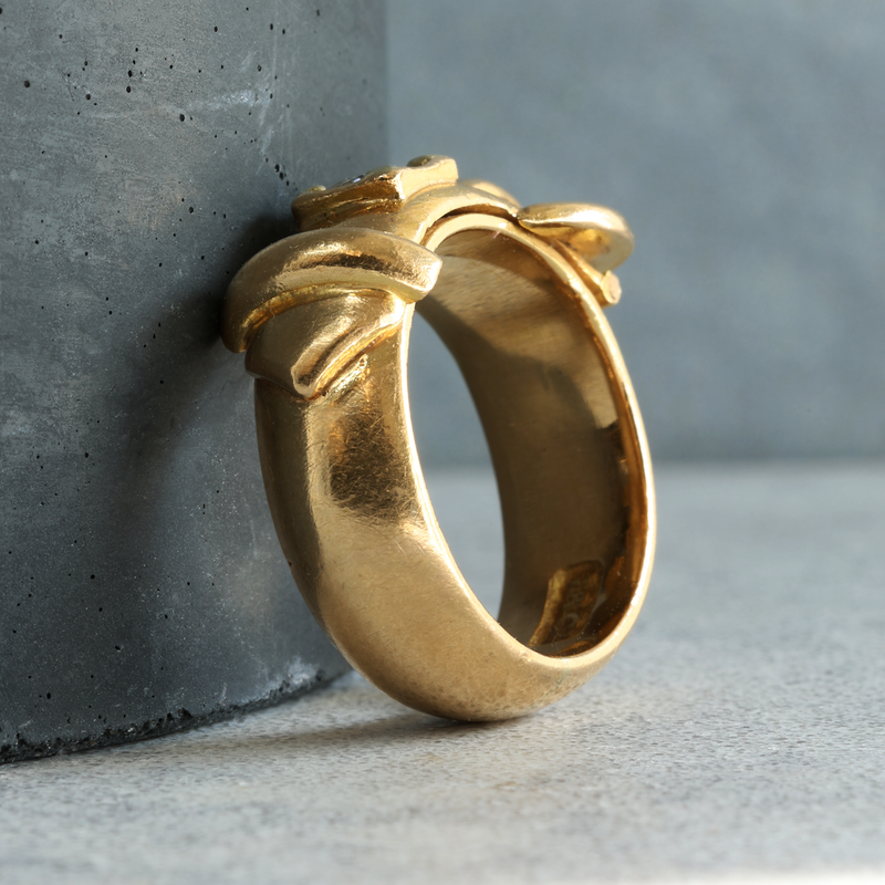 FTJCo Vintage Diamond Buckle Ring in Yellow Gold