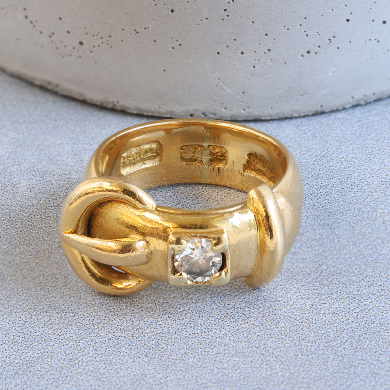Ethical Jewellery & Engagement Rings Toronto - FTJCo Vintage Diamond Buckle Ring in Yellow Gold - FTJCo Fine Jewellery & Goldsmiths