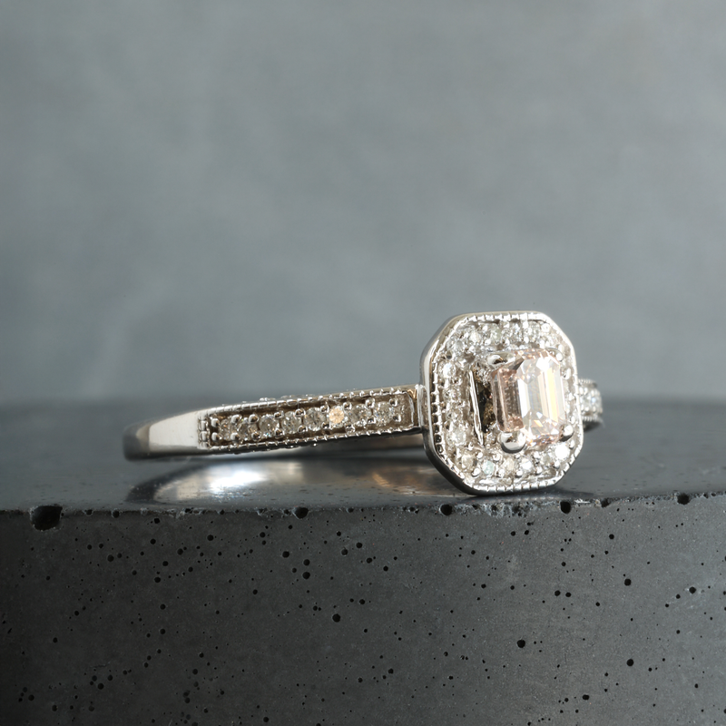 FTJCo Vintage Pink Diamond Emerald Cut Halo in White Gold