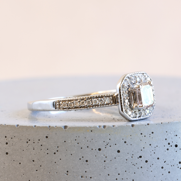 FTJCo Vintage Pink Diamond Emerald Cut Halo in White Gold