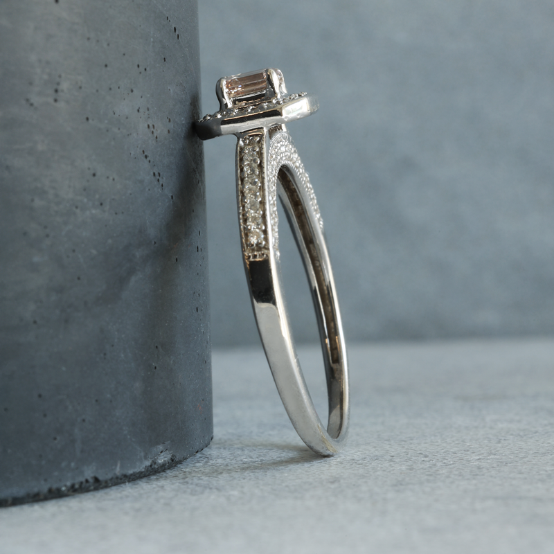 FTJCo Vintage Pink Diamond Emerald Cut Halo in White Gold