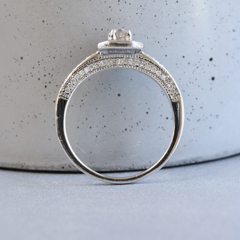 Ethical Jewellery & Engagement Rings Toronto - FTJCo Vintage Pink Diamond Emerald Cut Halo in White Gold - FTJCo Fine Jewellery & Goldsmiths
