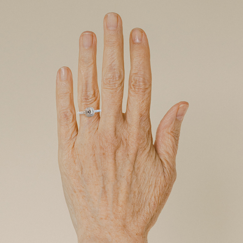 Ethical Jewellery & Engagement Rings Toronto - FTJCo Vintage Pink Diamond Emerald Cut Halo in White Gold - FTJCo Fine Jewellery & Goldsmiths