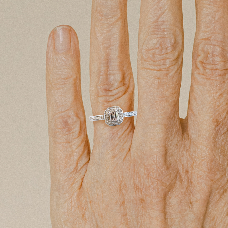 Ethical Jewellery & Engagement Rings Toronto - FTJCo Vintage Pink Diamond Emerald Cut Halo in White Gold - FTJCo Fine Jewellery & Goldsmiths