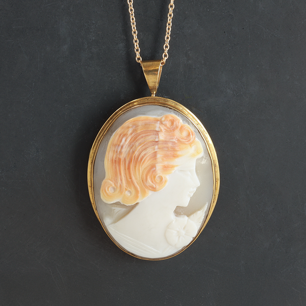 Ethical Jewellery & Engagement Rings Toronto - 10k-9k Yellow Gold & Cameo Shell Interchangeable Brooch/Necklace Pendant - FTJCo Fine Jewellery & Goldsmiths