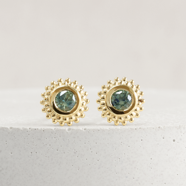 0.26 tcw Green Montana Sapphire Dahlia Studs in Yellow Gold