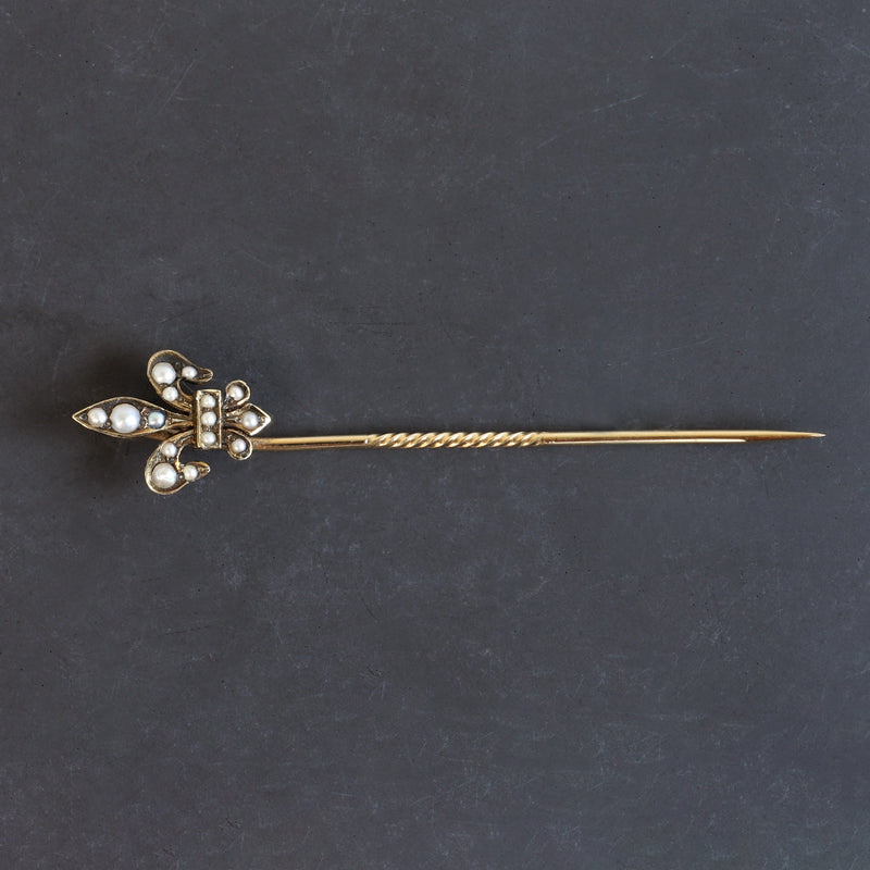 Antique Fleur de Lis Scarf Pin in 14K Gold