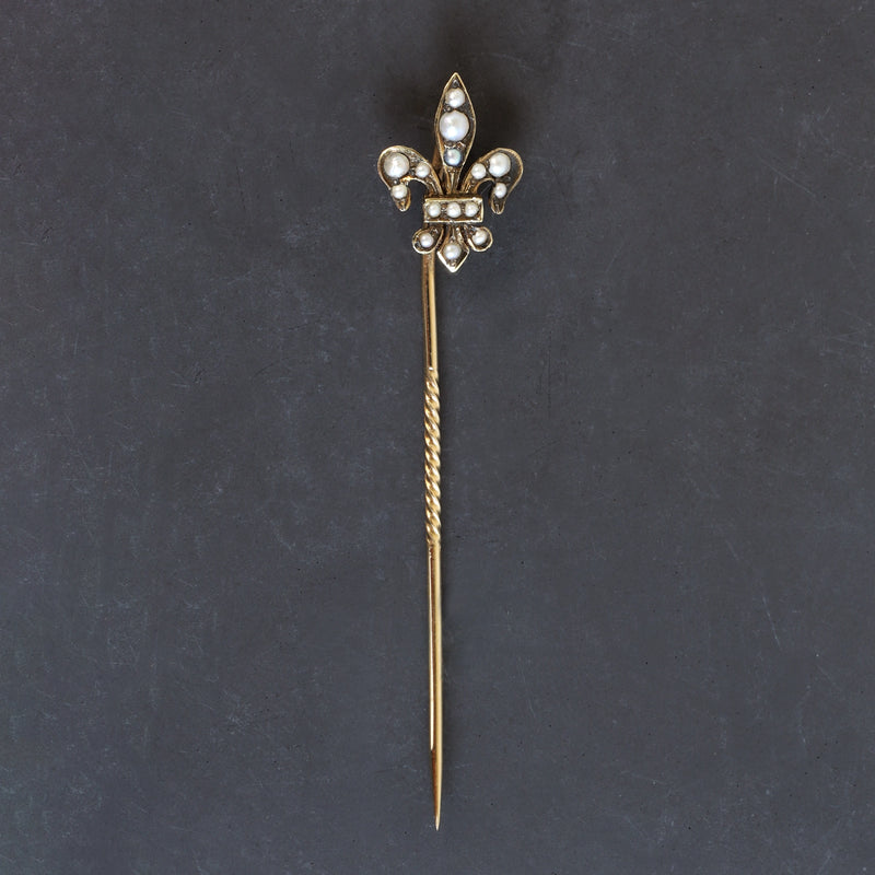 Antique Fleur de Lis Scarf Pin in 14K Gold