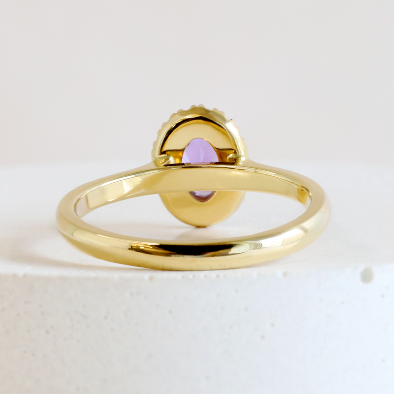 Ethical Jewellery & Engagement Rings Toronto - Pre-Loved 0.67 ct Grape Purple Oval Love Note Halo in Yellow Gold - FTJCo Fine Jewellery & Goldsmiths