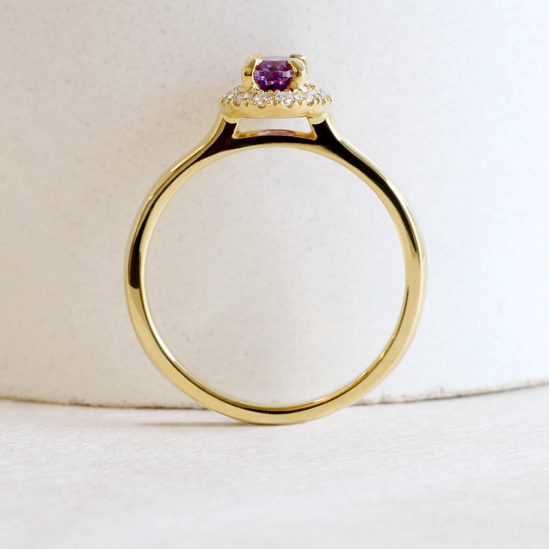 Ethical Jewellery & Engagement Rings Toronto - Pre-Loved 0.67 ct Grape Purple Oval Love Note Halo in Yellow Gold - FTJCo Fine Jewellery & Goldsmiths