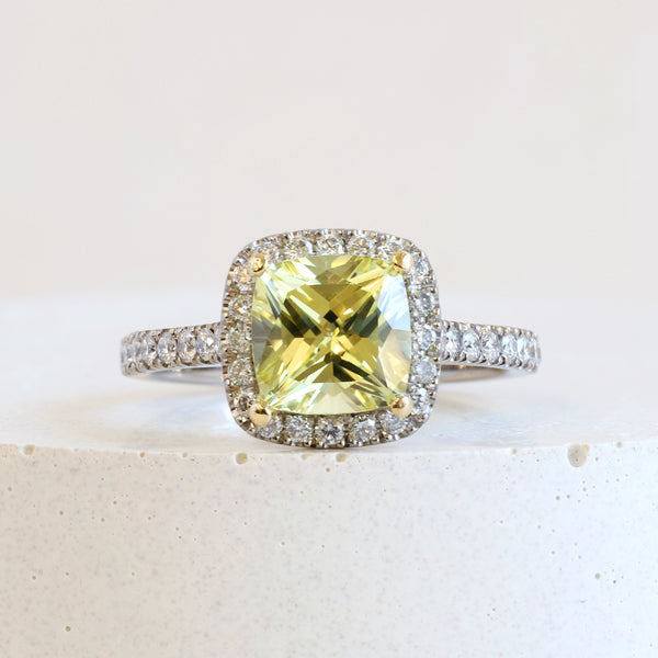 Pre-Loved 2.12 ct Yellow Lab Sapphire Cushion Halo in White Gold