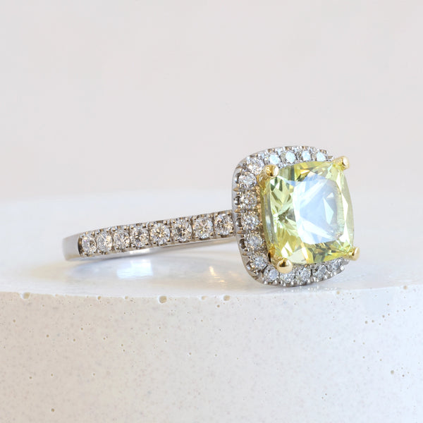 Pre-Loved 2.12 ct Yellow Lab Sapphire Cushion Halo in White Gold