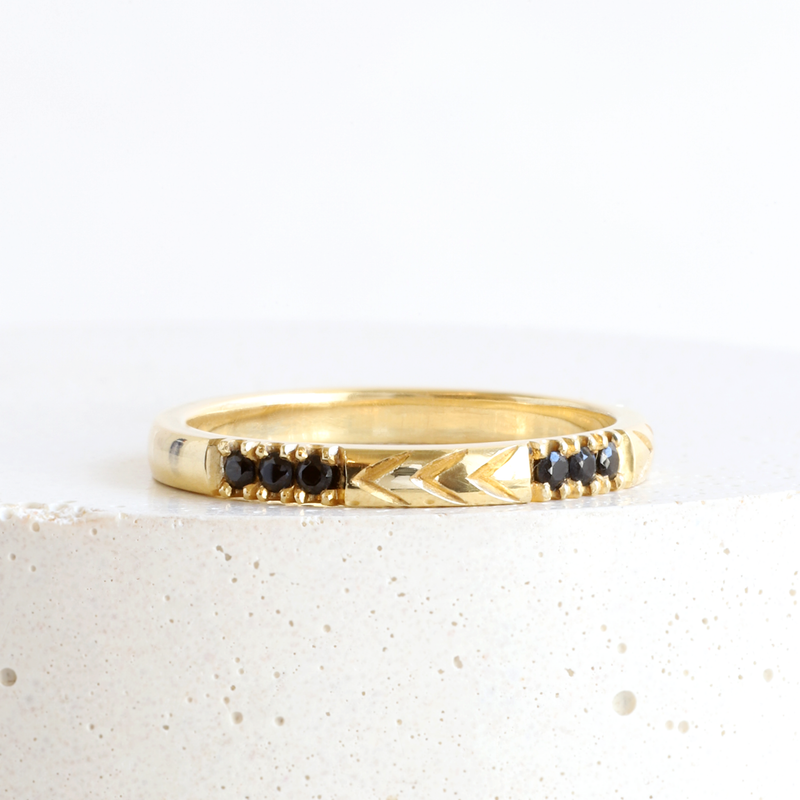 Ethical Jewellery & Engagement Rings Toronto - Chevron Stacker in Yellow Gold with Black Spinels - FTJCo Fine Jewellery & Goldsmiths