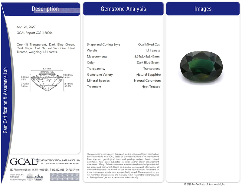 1.71 ct Deep Velvet Green Oval Mixed Cut Mined Sapphire