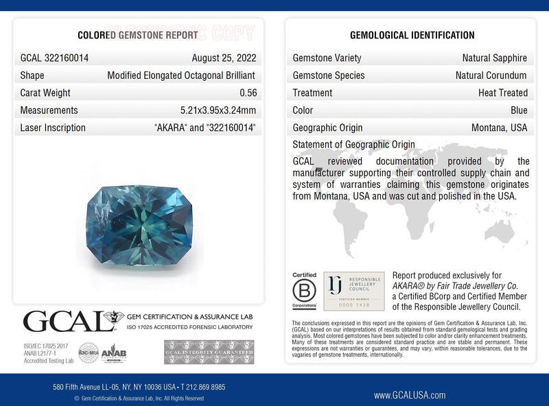 Ethical Jewellery & Engagement Rings Toronto - 0.56 ct Peacock Blue Octagonal Elongated Modified Brilliant AKARA Montana Sapphire - FTJCo Fine Jewellery & Goldsmiths