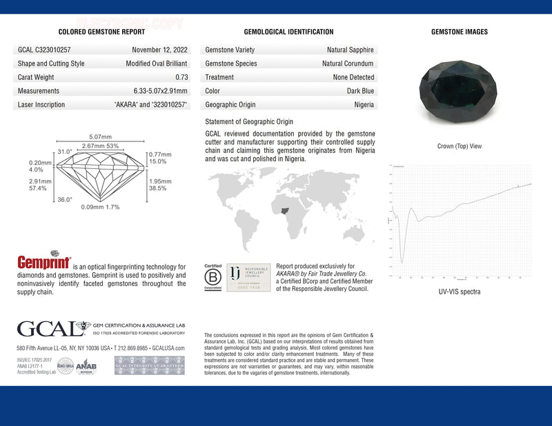 0.73 ct Twilight Lake Oval Modified Brilliant AKARA Nigerian Sapphire