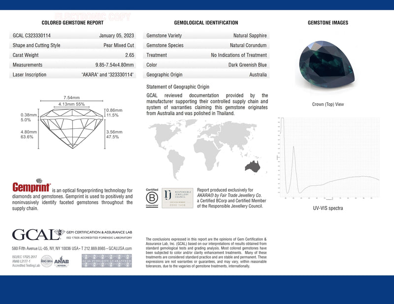 Ethical Jewellery & Engagement Rings Toronto - 2.65 ct Deep Forest Green Pear Mixed Cut AKARA Australian Sapphire - FTJCo Fine Jewellery & Goldsmiths