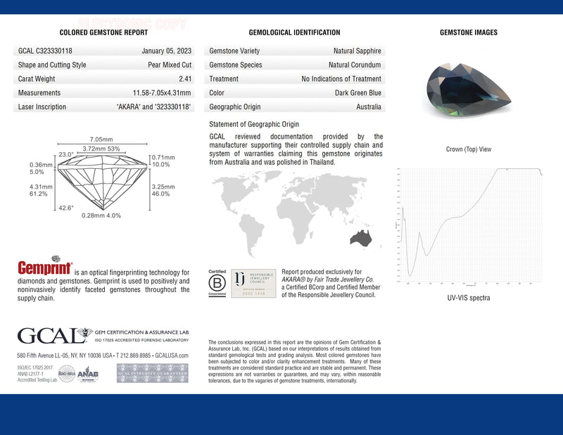 Ethical Jewellery & Engagement Rings Toronto - 2.41 ct Deep Ocean Green Pear Mixed AKARA Australian Sapphire - FTJCo Fine Jewellery & Goldsmiths