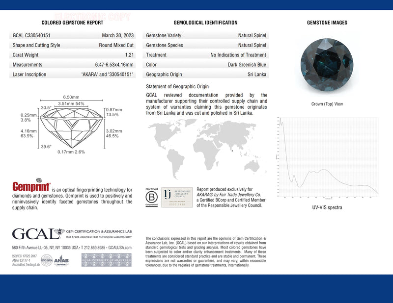 Ethical Jewellery & Engagement Rings Toronto - 1.21 ct Twilight Lake Round Mixed Cut AKARA Sri Lankan Spinel - FTJCo Fine Jewellery & Goldsmiths