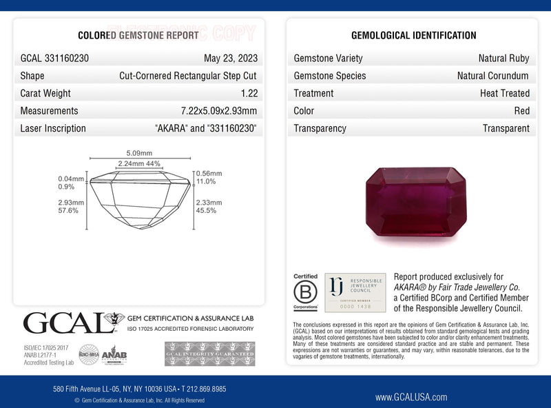 1.22 ct Deep Fuchsia Emerald Step Cut AKARA Modern Vintage Ruby