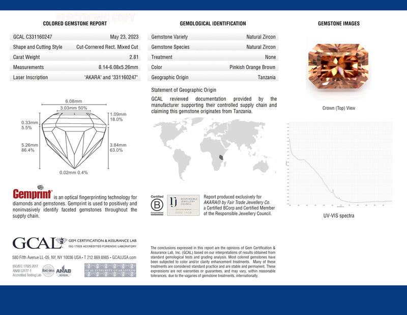 2.81 Terracottoa Rose Radiant Brillaint AKARA Tanzania Zircon