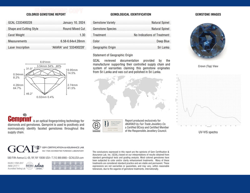 Ethical Jewellery & Engagement Rings Toronto - 1.30 ct Deep Navy Round Mixed AKARA Sri Lanka Spinel - FTJCo Fine Jewellery & Goldsmiths