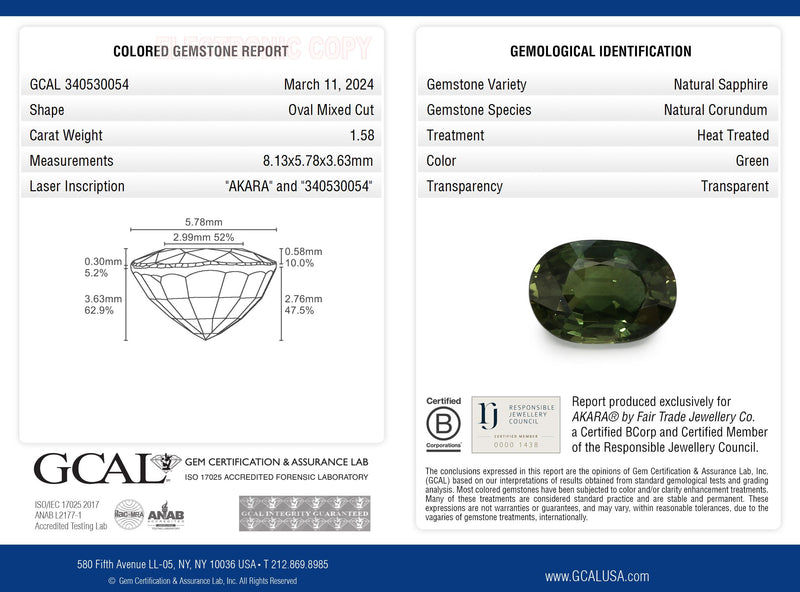 1.58 ct Sunny Forest Green Oval Mixed Mined Sapphire