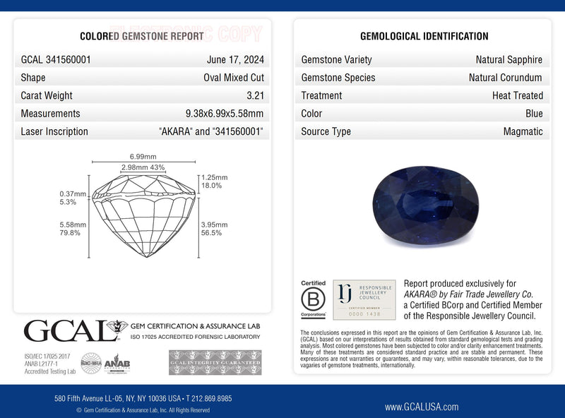 3.21 ct Deep Water Blue Oval Mixed Cut Mined Sapphire