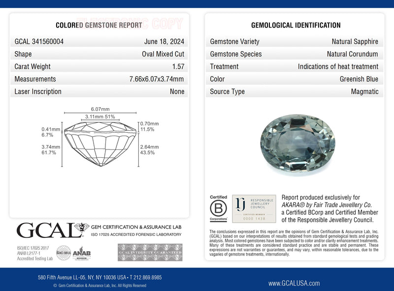 1.57 ct Seaglass Blue-Green Oval Mixed Cut Mined Sapphire