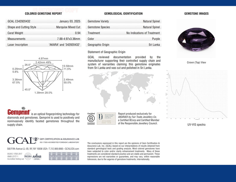 0.94 ct Decadence Dahlia Marquise Mixed AKARA Sri Lanka Spinel