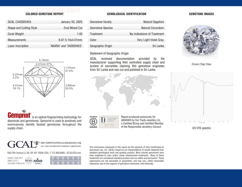 1.02 ct Light Grey Blue Oval Mixed Cut AKARA Sri Lanka Sapphire