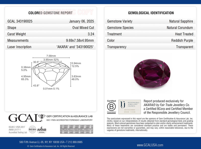 3.24 ct Purple Red Oval Mixed Cut Mined Ruby