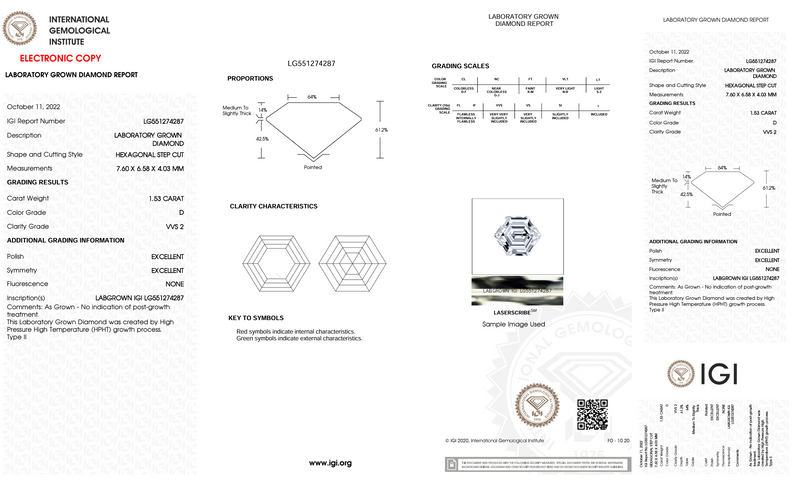 1.53 ct D-VVS2 Hexagonal Lab Grown Diamond