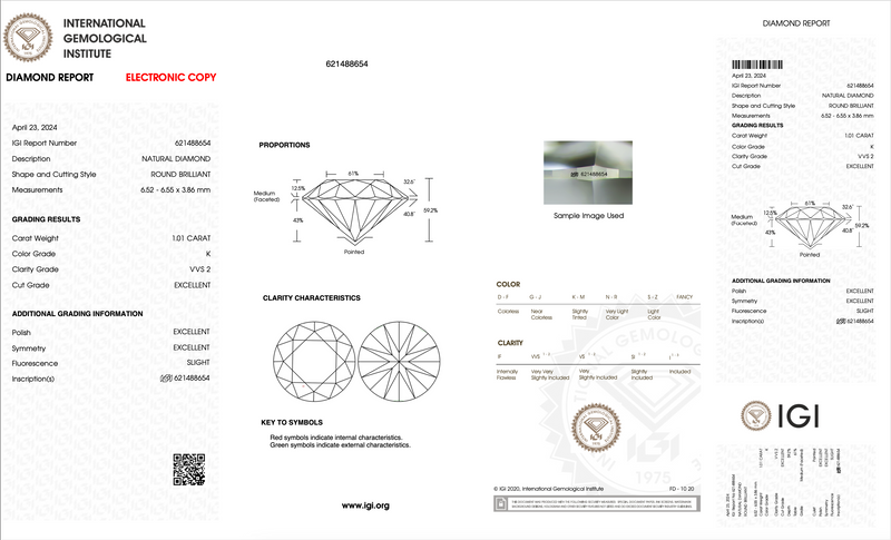 1.01 ct K VVS2 Round Brilliant Botswanamark Natural Diamond