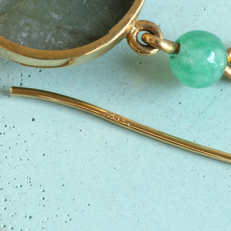 FTJCo Vintage Jade Half-Sphere & Bead Articulated Drops in Yellow Gold