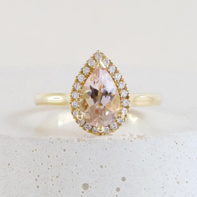 Ethical Jewellery & Engagement Rings Toronto - Love Note Pear Cut Halo with Morganite Centre - FTJCo Fine Jewellery & Goldsmiths