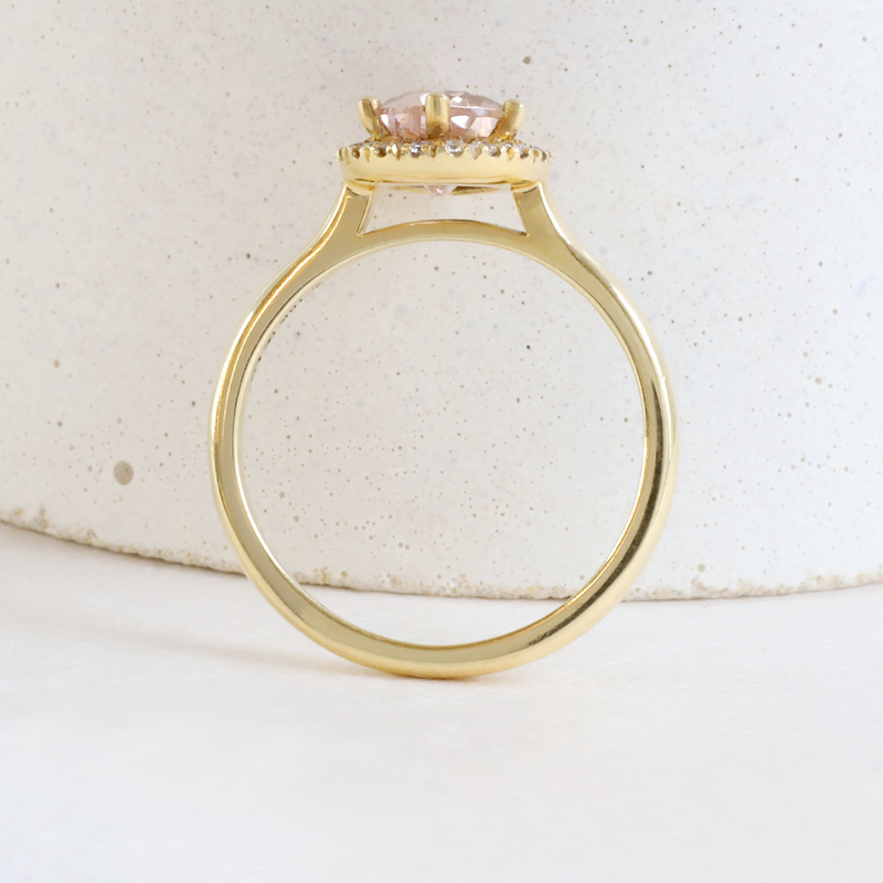 Ethical Jewellery & Engagement Rings Toronto - Love Note Pear Cut Halo with Morganite Centre - FTJCo Fine Jewellery & Goldsmiths