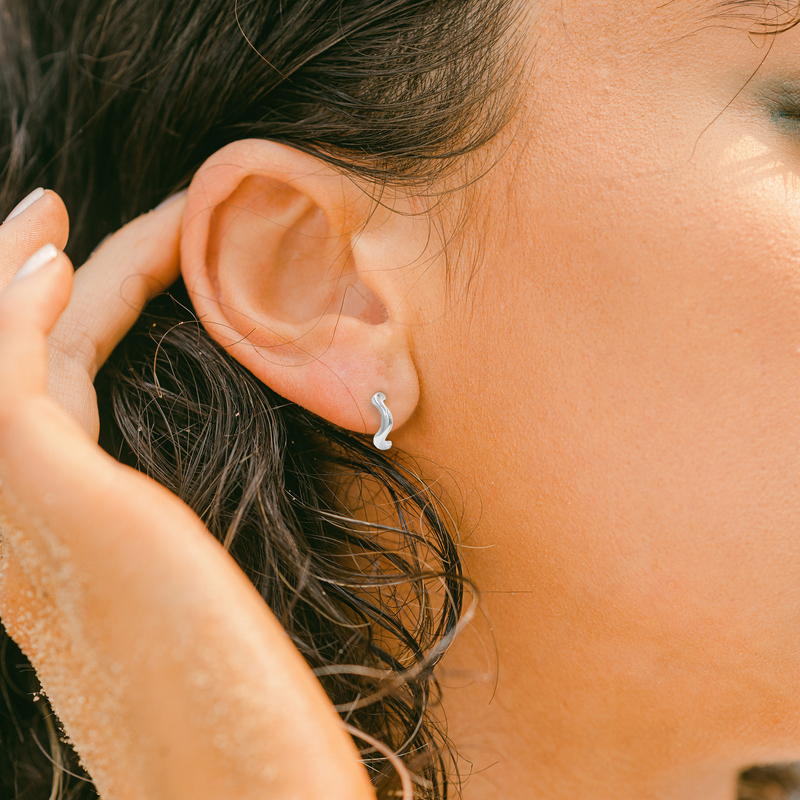 Ethical Custom Ring Low Tide Wavy Hoop Earring in Silver
