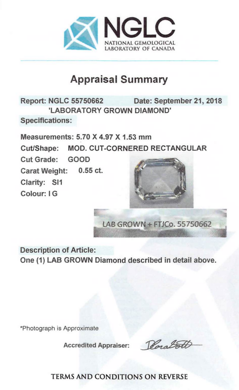 0.55 ct Silver Mist Rectangular Cut Corner Rose Cut Fancy Lab Grown Diamond