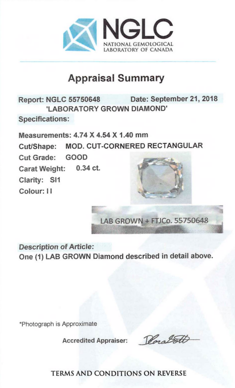 0.34 ct Silver Ash Rectangular Modified Cut Corner Rose Cut Fancy Lab Grown Diamond