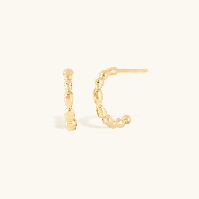 Petite Pearly Hoop Earring in Yellow Gold