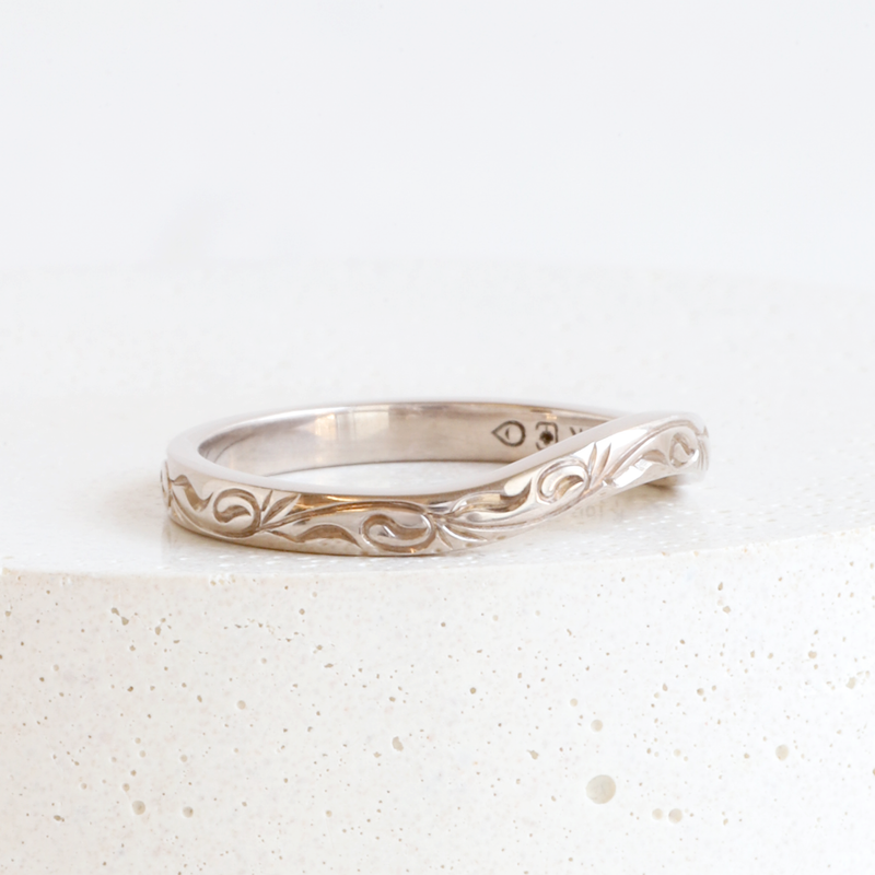 Ethical Jewellery & Engagement Rings Toronto - Pre-loved Customized Curved Band with Hand Engraved Vine Pattern - FTJCo Fine Jewellery & Goldsmiths