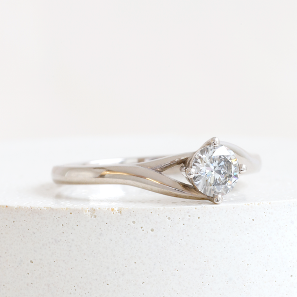 Ethical Jewellery & Engagement Rings Toronto - Pre-loved 0.50 ct Speckled Grey Diamond Bypass Solitaire in Palladium White Gold - FTJCo Fine Jewellery & Goldsmiths