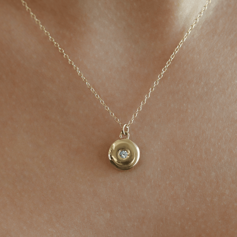 Ethical Jewellery & Engagement Rings Toronto - Aquamarine (March) Birthstone Round Amulet Pendant in Yellow Gold - FTJCo Fine Jewellery & Goldsmiths