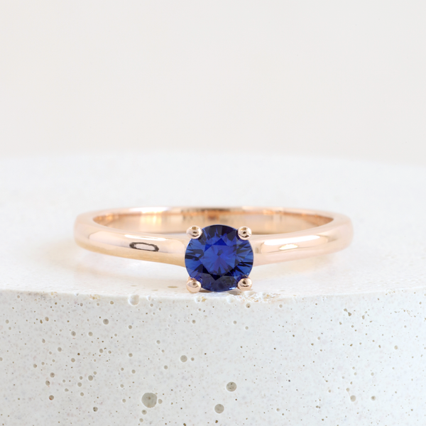 Ethical Jewellery & Engagement Rings Toronto - 0.41 ct Deep Water Blue Sapphire Traditional Love Note Solitaire in Rose - FTJCo Fine Jewellery & Goldsmiths