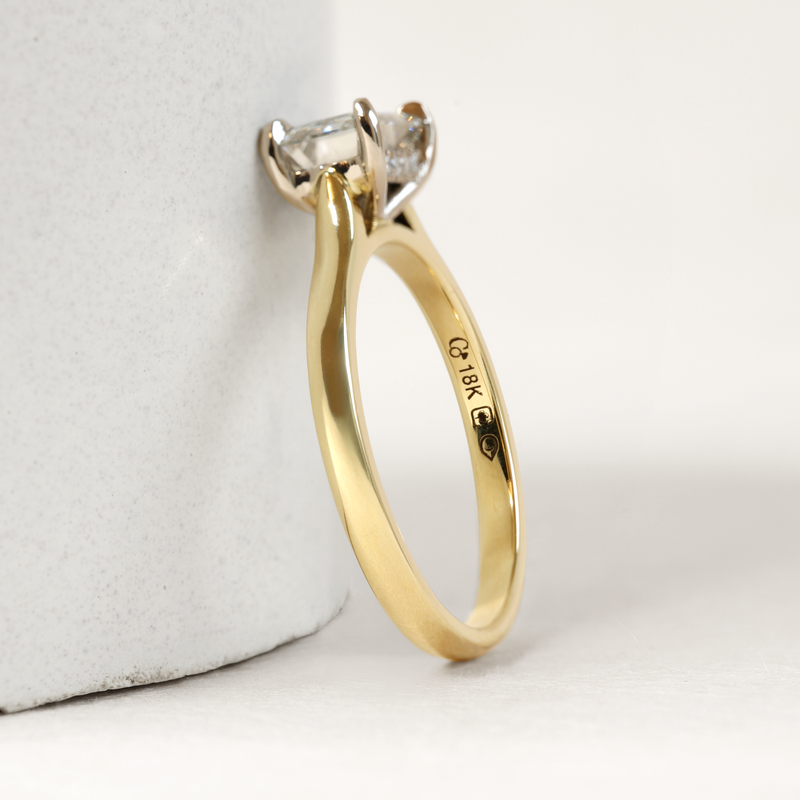 1.09 ct Horizontal Emerald-cut Bi-Colour Love Note with Partial Hidden Halo in Yellow and White Gold